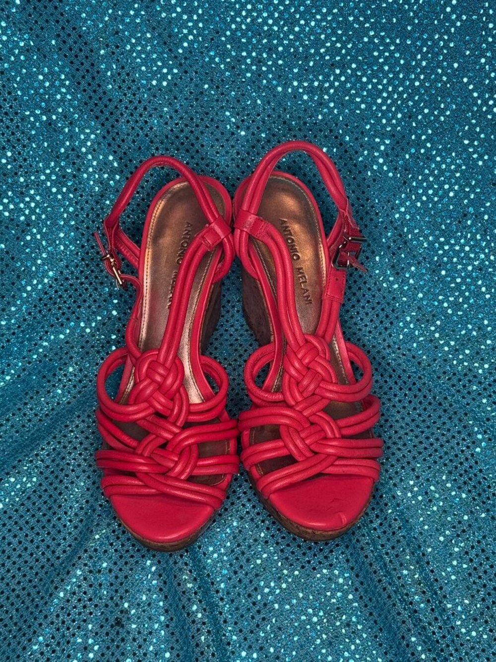 NEW CORAL "HIBISCUS" ANTONIO MELANI SANDLES SIZE 8.5